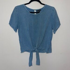 Style Envy Denim Blue Tie-Front Tee